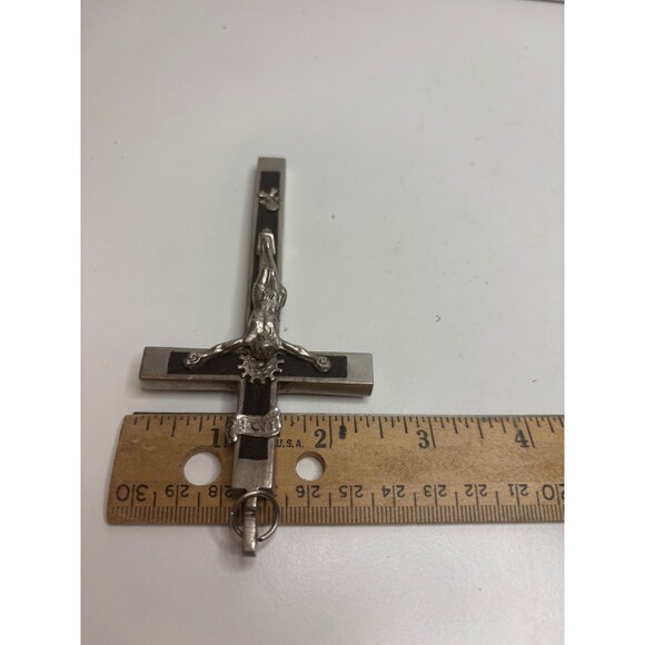 VTG MEMENTO MORI PECTORAL CRUCIFIX 5" EUROPEAN PENDANT CROSS SKULL BONE WOOD - Picture 9 of 9